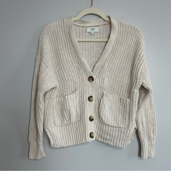 Aerie Wide Rib Oversized Cream Button-Up chunky Knit Women's Cardigan Size XXS - Picture 3 of 7